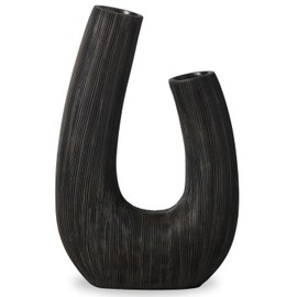 Torre & Tagus Black U Shaped Vase for Flowers - 12 Inch Tall Textured Vases for Centerpieces with 2 Openings, Sculptures Home Decor & Abstract Sculptures Home Decor for Shelf Decor Aesthetic (Alma)