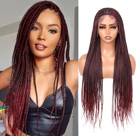 Suntefic Box Braided Wigs for Black Women Glueless Box Braids Wig with Baby Hair Double Full Lace Front Braid Wig Human Hair Blended Braided Wigs (Box Braid (1B/99J), Box Braid Wig 30 Inch)