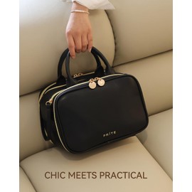 Prite Makeup Bag Cosmetic Bag Large Capacity Side Openings Travel Waterproof Portable Toiletry Bag with Handle and Multi Compartments