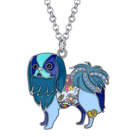 WEVENI Enamel Alloy Japanese Chin Dog Puppy Necklace Pendant Animal Pet Jewelry Gifts Design for Women Girls Ladies blue