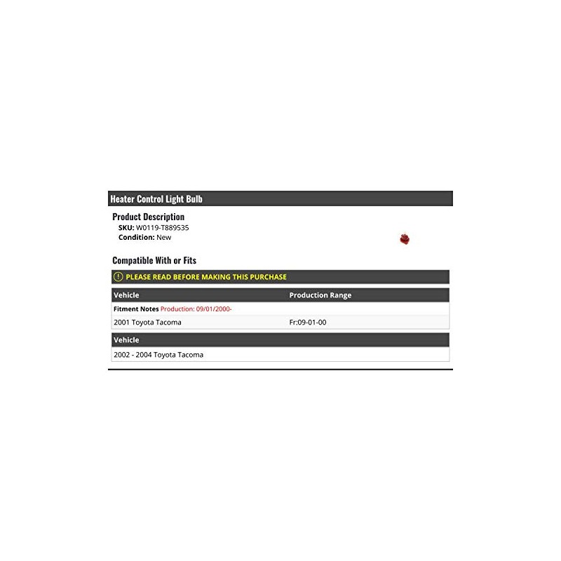 Heater Control Light Bulb - Compatible with 2001-2004 Toyota Tacoma