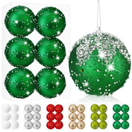 Vercraft 6 Pieces 4 Inch Sequin Christmas Balls Ornaments Shatterproof Xmas Tree Balls Glitter Foam Ball Decorative Baubles Set Hanging Balls for Christmas Holiday Party Decor (Green)