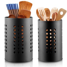 NCCHDZSW Kitchen Utensil Holder Cutlery Basket 2 Pieces Size 16.5 x 10 cm and 18 x 12 cm Cutlery Holder Stainless Steel Black Dish Drainer Cutlery Stand for Worktop Kitchen Cutlery Strainer Cutlery