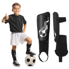 VercanMonth Soccer Shin Guards for Kids Youth 4-8, 8-14, Lightweight Adjustable Strap Soccer Shin Pads with Ankle Protection Protective Football Equipment for Boys Girls Teens(Black,Medium)