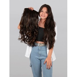 Stasia Street 24-Inch Semi Wavy Clip-In Korean Synthetic Breatheable Hair Extensions for Women Natural Look Instant Volume & Length – Copper Highlights