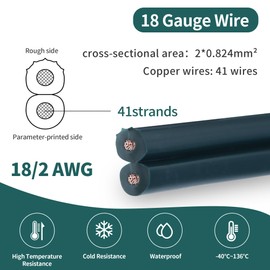 SPTDACSFP SPT-2 50FT 18/2 Electrical Wire, 18 Gauge 2 Conductors Lighting Copper Wire, Hookup LED Lighting Strips Flexible Wire Extension Cord, Green