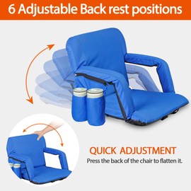 ZENY Folding Stadium Seat with Back Support, 20.5'' / 25'' Reclining Bleacher Seat Chairs with Back and Cushion, Portable Sport Events Stadium Chairs with Backrest