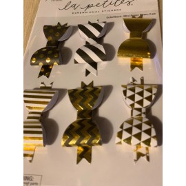 THE PAPER STUDIO LA PETITES STICKERS 3D BOWS GOLD BLACK MINI PAPER FOIL BOWS 6pc