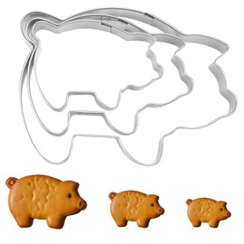 Pig Cookie Cutter Set Size 3.26" 2.55" 1.96" Pig Shaped Cookie Cutter Cute Piggy Farm Animal Cookie Cutters Stainless Steel Cookie Cutter Dishwasher Safe Animal Fondant Cookie Cutters For Baking
