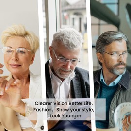 Riwissipa Ultra Light Frameless Reading Glasses Aluminum Leg for Women Men Blue Light Blocking Trend Reading Computer Reader (Black, 2, x)