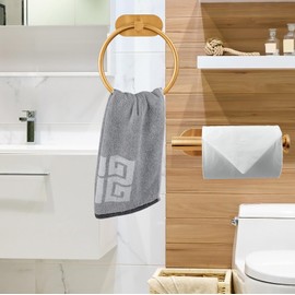 Self Adhesive Towel Ring and Toilet Paper Holder, No Drilling Stainless Steel Bathroom Hardware Set, Sturdy Bathroom Accessories for Home or Kitchen, Wall Mounted (Gold)