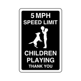 Safety First Display LTD 5mph speed limit children playing- 3mm Aluminum Dibond high-visibility and durability for indoor/outdoor usage (200mm x 150mm)