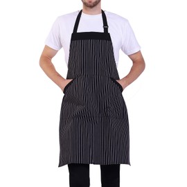 BIGHAS Adjustable Bib Apron with Pocket, Extra Long Ties for Women and Men, Black and White Stripe