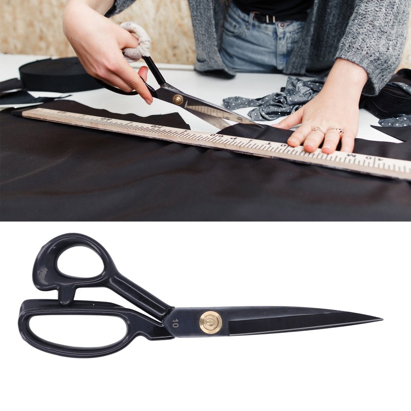 Sewing Scissors 10in Black High Manganese Steel Iron Ergonomic Curved