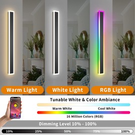LannlKer Outdoor RGB Long Wall Lights, 39.4inch 2 Pack RGB/Warm/White Dimmable Modern Led Wall Lighting, Ip65 Waterproof Long Wall Sconce with Remote and APP Control for Outdoor/Indoor Party Gathering