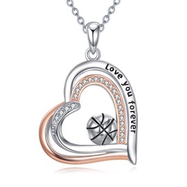 YAFEINI Basketball Necklace 925 Sterling Silver Heart Sports Pendant Basketball Jewelry Gifts for Women