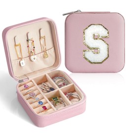 durpcot Travel Jewelry Case, Travel Jewelry Box,Small Jewelry Box, Ring Necklace Earring Jewelry Organizer Box Gifts For Women Teen Girl, Initial S