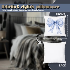 Pleonox Blue Coquette Bow Pillow Covers 18x18, Coquette Room Decor,Bow Room Decor，Girly Bedroom Decor, Coquette Stuff, Set of 4