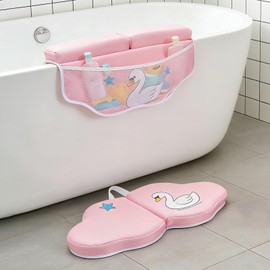 Bath Kneeler and Elbow Rest Pad Set, Bathtub Kneeling Pad with Elbow Support and Storage Pockets, Baby Bath Support Non-Slip, Machine Washable, Quick Drying for Comfortable Baby Bathing (Pink)
