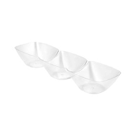 EcoQuality Mini Clear 3 Compartment Plastic Dip Dish – Disposable Sauce and Condiment Tray for Snacks Appetizers Parties Catering Events Buffet Food Service Small Portion Divided Dish (12)