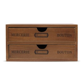 Flexzion Wooden Desktop Office Supplies Organizer with 2 Storage Drawers Set, 2-Tier Wood Tabletop Cabinet, Countertop Desk Accessories Box, for Home Workspace Counter Vanity Decor Art Craft Tool Mail