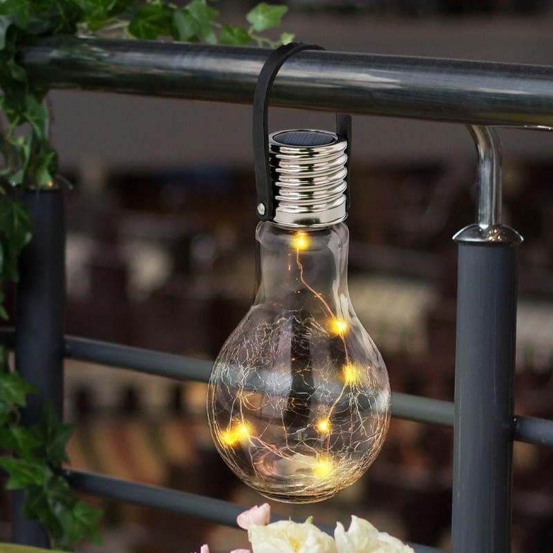 Solarlampe Solarleuchte Gartenlampe Hängelampe Dekoleuchte Terrasse, IP44 Akku, Edelstahl Glas