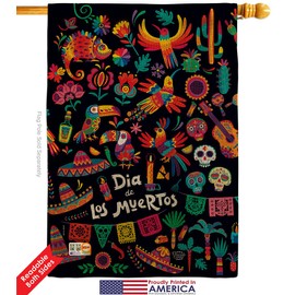 Fiesta Dia de Muertos Burlap Garden House Flags Kit Falltime Day of Dead Los Mexican Party Autumntime Small Decorative Gift Yard Banner Double-Sided Made In USA 28 X 40