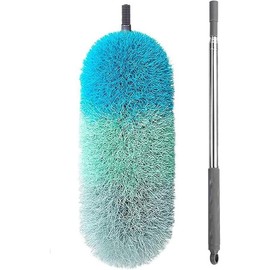 Microfiber Feather Duster with 100 inches Extension Pole, Dusters for Cleaning High Ceiling, Fan, Blinds, Furniture - Color: Green