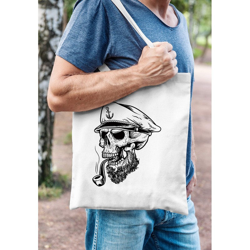 Autiga® Jute Bag Captain Skull Beard Sailor Skull Cotton Bag