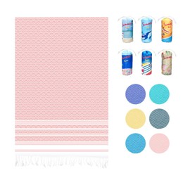 Mexiblanke Turkish Large Beach Towel with Hidden Zip Pocket Sand Proof Turkish Towel,Light Travel Towel,100% Cotton Beach Gift, Sand Proof-39x71 inches（Pink）