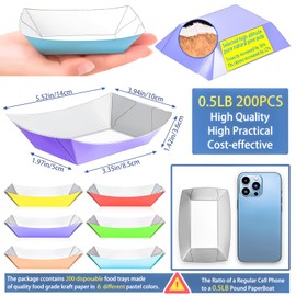 MotBach 200 Pack Colorful 1/2Lb Paper Food Boat Trays Disposable Small Paper Boats Plates Containers, 0.5Lb Mini Kraft Food Serving Boat Tray Bowl for Snack Dessert Popcorn Sauce BBQ Fries Taco Nacho