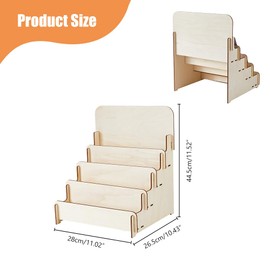 SUPERFINDINGS 4-Tier Wooden Greeting Card Display Stand Sticker Display Stand Vendors Postcard Organizer Retail Display Racks Multipurpose Brochure Holder 26.5x28cm