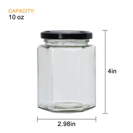 Woaiwo-q 10 oz Honey Jars with Dipper, 20 Pack Hexagon Glass Jars with Black Lids, Wooden Honey Sticks for Baby Shower Favors/Wedding Favors for Guests