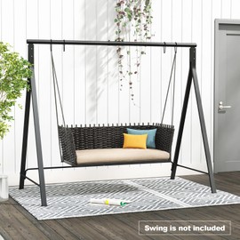 Tangkula Metal Swing Frame, Porch Swing Stand with Extra Side Bars, 5 Hanging Rings, Heavy Duty Swing Frame Outdoor for Swing, Hammock, A-Frame Swing Stand Frame Outdoor for Lawn, Garden, Backyard