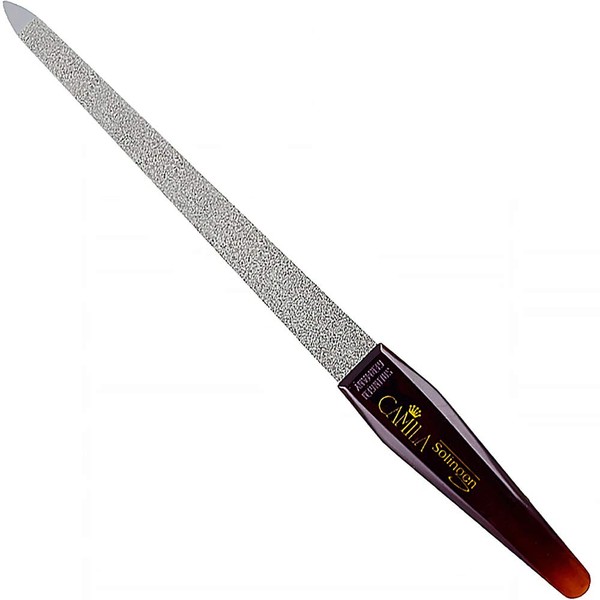 Camila Solingen CS18 7" Large Professional Sapphire Metal Nail File Pointed for Fingernail and Toenail Care. Double Sided Coarse Fine for Manicure/Pedicure. Made of Stainless Steel, Solingen Germany