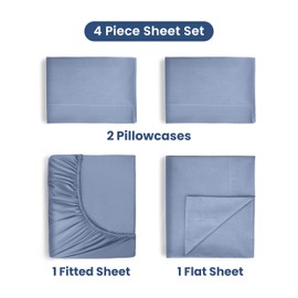 4 Piece Queen Sheet Set | 400 Thread Count | Queen Size Bed Sheets Set | Lightweight Breathable 100% Cotton Sheets | Wrinkle Resistant & Fade Resistant Sateen Sheets | Silky Soft & Durable | Blue