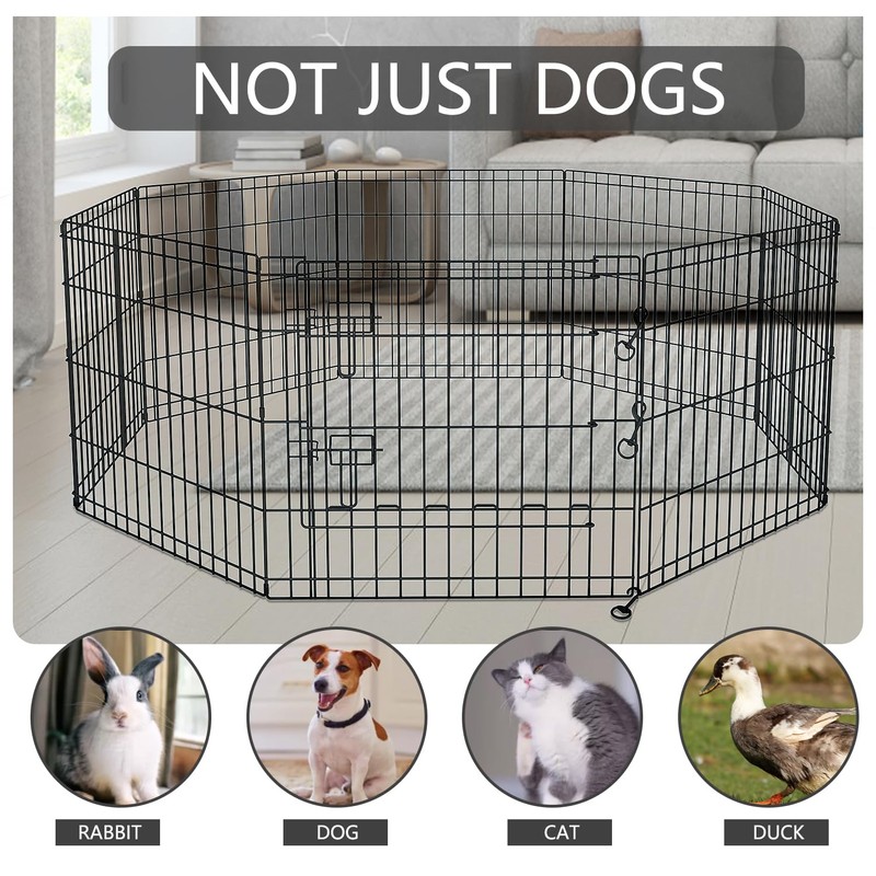 PETIME Foldable Metal Dog Exercise Pen/Pet Puppy Playpen Kennels Yard