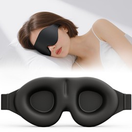 3D Eye Mask Sleep Mask for Men & Women, Pressure-Free & 100% Light Block with Easy Adjustable Strap, for Travel, Sleep, Black