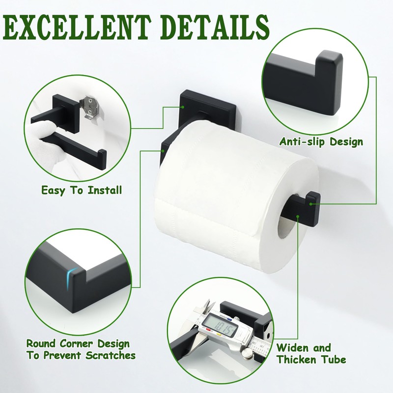 Mooche Towel Rail Wall Mounted, 17CM Bathroom Towel Holder, Black