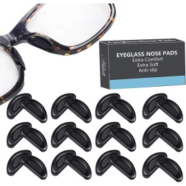 Askilt Eyeglass Nose Pads – 12 Pairs Soft Silicone Adhesive Cushions, Anti-Slip, Black