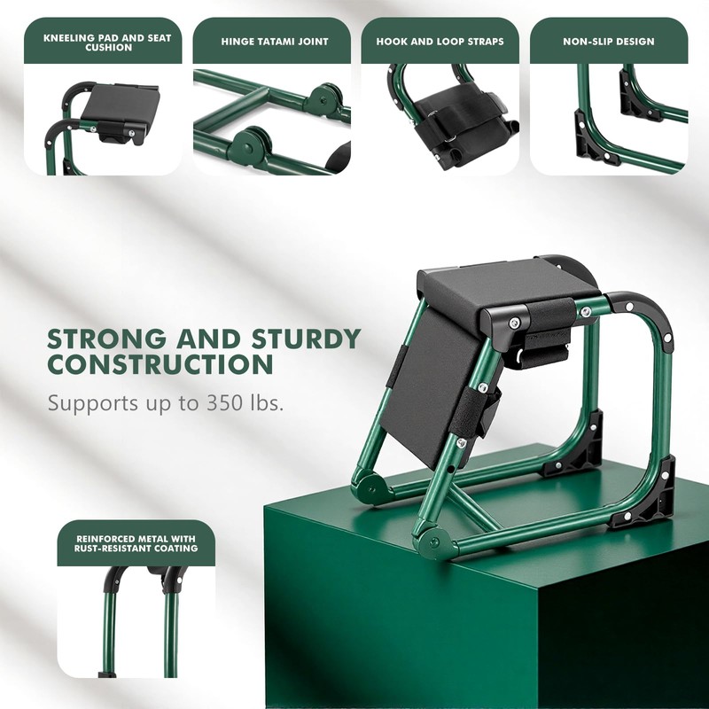 Tcoivs Knee Seat, Foldable Garden Kneeler and Seat, with Adjustable