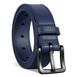 WHIPPY Men's Leather Belt for Jeans, Adjustable Outdoor Leather Belt, Unisex Work Belt with Black Plastic Buckle, D Navy