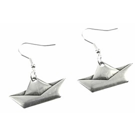 Miniblings Paper Ship Sailing Ship Origami Earrings - Handmade Fashion Jewellery I Boat Ship Sailing Folded Silver - Earrings Earrings Silver-Plated, Metal, No Gemstone