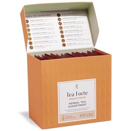 Tea Forte Single Steeps Loose Leaf Tea Sampler, Assorted Variety Tea Box, 15 Single Serve Pouches, Herbal