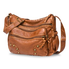 WITERY Lightweight Leather Multi-Pocket Shoulder Bag for Women - Vintage Sling Medium Travel Purses Hobo Tote Bag with Adjustable Strap, Ladies Roomy Zipper Small Crossboby Bags Handbags Purses