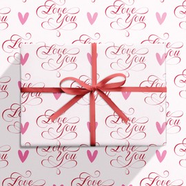 RUSPEPA RUSPEPA Valentine's Day Wrapping Paper Roll for Husband Wife, Mini Roll, Pink Hearts Love You Gift Wrap Paper Perfect for Valentine's Day, Wedding, Anniversary Celebrations, 17 Inches X 16.4 Feet