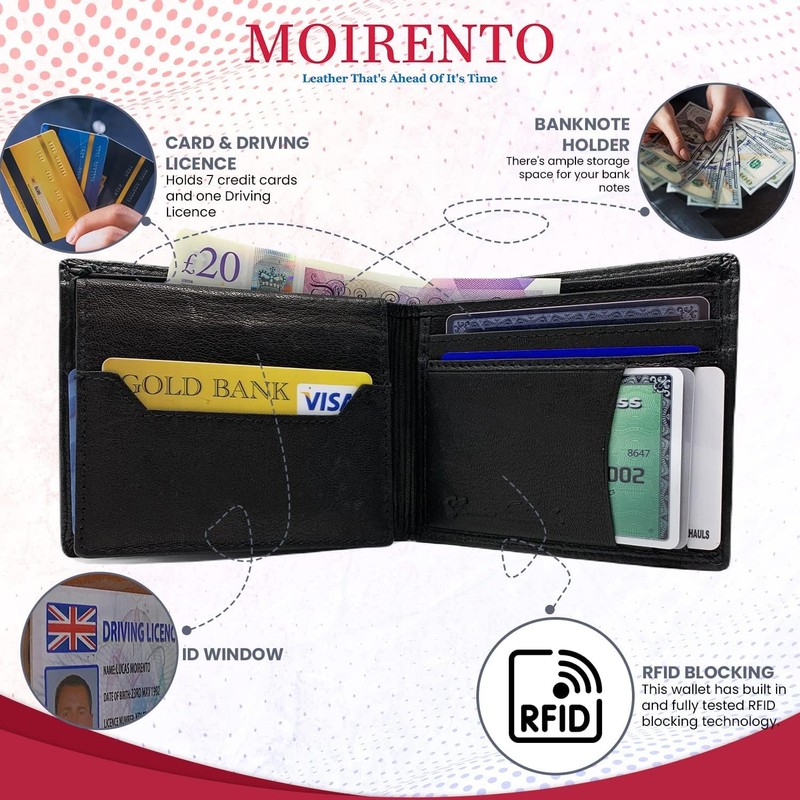 Black Real Leather Wallets for Men - RFID Blocking, Men's