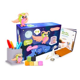 CRAFTENLY Kids Craft Fun Box - Air Dry Modelling Clay - Wise Owl Theme - for Ages 6 to 11 Years - Creative Activity Kit for Kids - Ideal for Gift, Gifting - Pen Holder Included