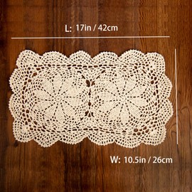 Eiyye Handmade Rectangle Doilies, 2-Piece Handmade Crochet Cotton Doilies Lace Table Crochet Placemats Coaster 10.6x16.9 inch (Beige)