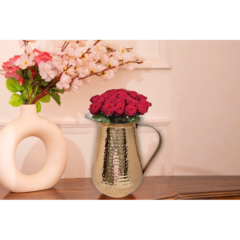 BOLD & DIVINE 2 Liter Copper Pitcher, Hand Hammered, Classic,
